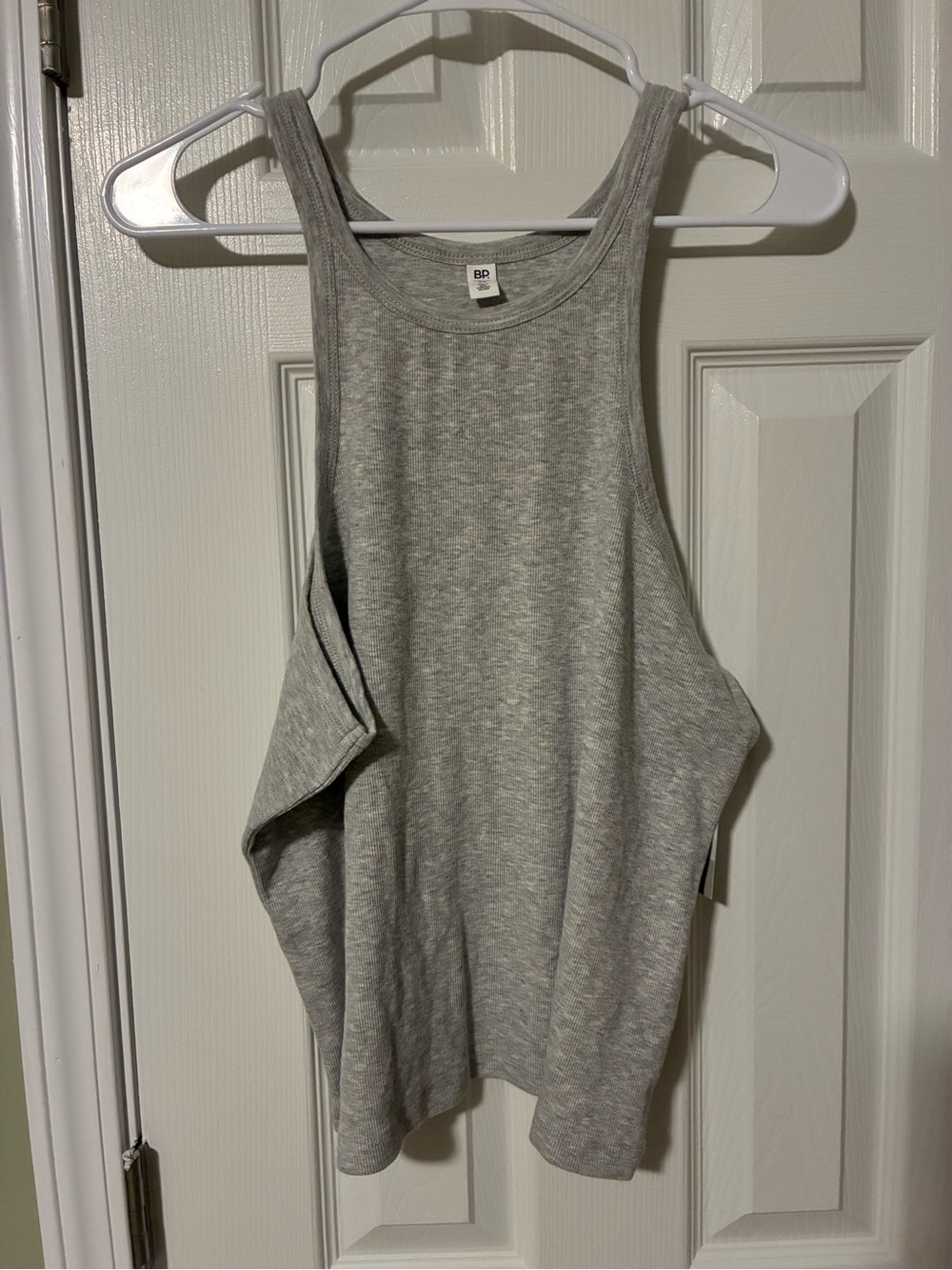 bp Heather Gray High Neck Racerback Tank
